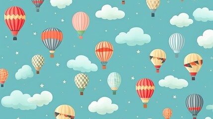  a group of hot air balloons flying through the sky with stars and clouds.  generative ai
