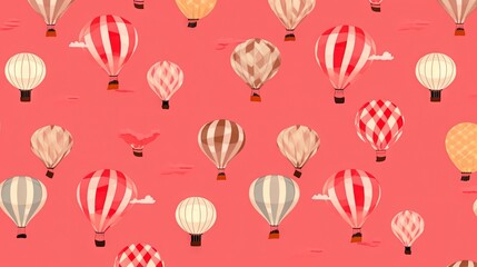  a bunch of hot air balloons flying in the sky on a pink background.  generative ai