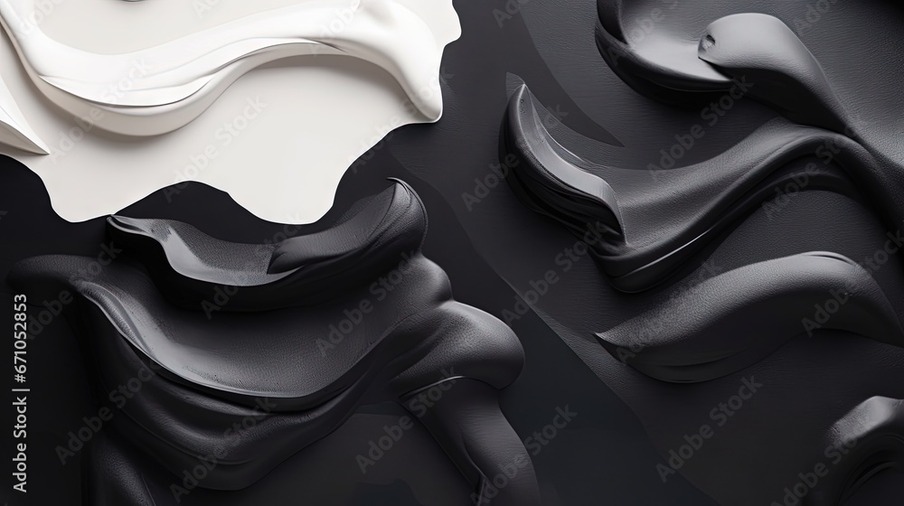 Poster  a black and white abstract background with curves and curves of paint.  generative ai