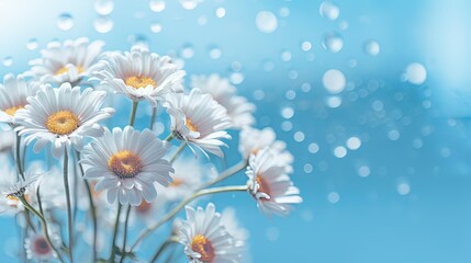  a bunch of white daisies in a vase with water droplets.  generative ai