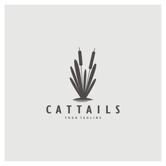 cattails or river reed grass plant logo design, aquatic plants, swamp, wild grass vector