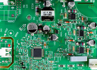 Radio components on the board close-up
