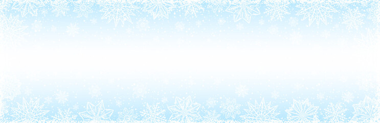 White Christmas banner with snowflakes and stars. Merry Christmas and Happy New Year greeting banner. Horizontal new year background, headers, posters, cards, website. Vector illustration