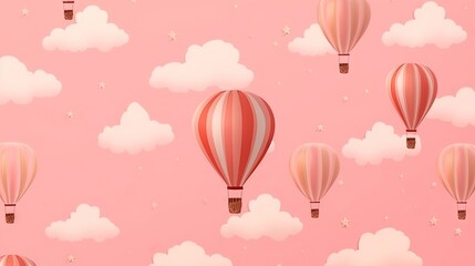  a pink background with hot air balloons flying in the sky.  generative ai