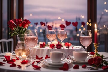 Obraz na płótnie Canvas romantic dinner table valentine's day.gifts for loved ones