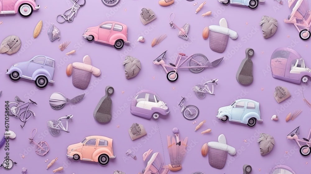 Poster a purple background with a lot of different things on it. generative ai