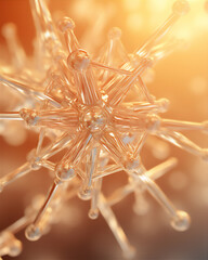 ice crystal molecule in super close up and detail, golden light, shot with micro lens, hyper realistic and detailed, beautiful dreamy light