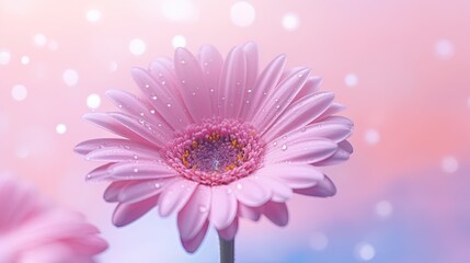  a close up of a pink flower with water droplets on it.  generative ai
