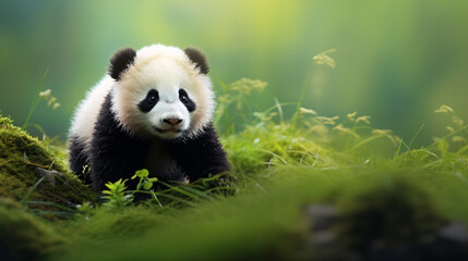 Charming Baby Panda Background for Animal Lovers and Panda Conservation Presentations.