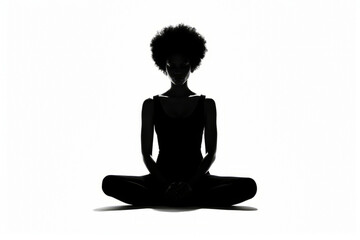 Woman sitting in yoga pose with her legs crossed. - obrazy, fototapety, plakaty