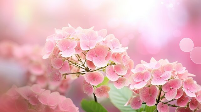  a bunch of pink flowers with green leaves on a pink background.  generative ai