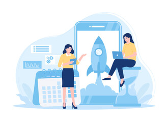 Business launch target concept flat illustration