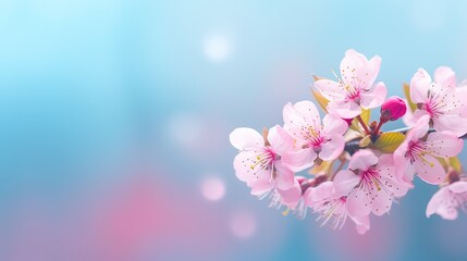  a branch of pink flowers on a blue and pink background.  generative ai