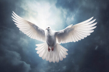 World Peace Day. Symbols of peace. A dove is flying in the sky.