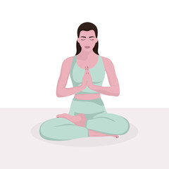 Yoga classes. isolated illustration of a girl sitting in the lotus position.