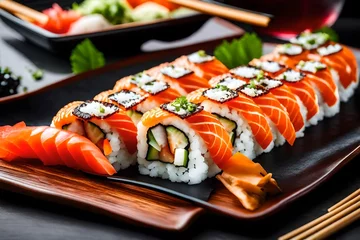 Keuken spatwand met foto sushi, delicious and beautiful sushi roll © Amazing-World