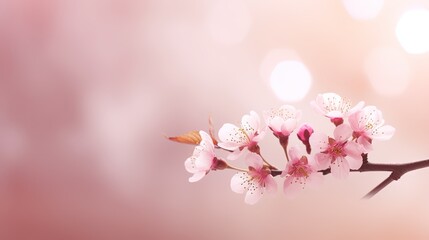  a branch with pink flowers on it and a blurry background.  generative ai