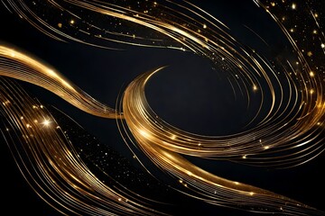 Vector Abstract shiny color gold wave design element with glitter effect on dark background.