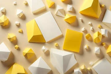 3d yellow and white abstract geometrical shaped figures placed on light beige background