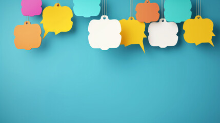 Colorful hanging speech bubbles. Social media notification chat icon. Copyspace dialogue box