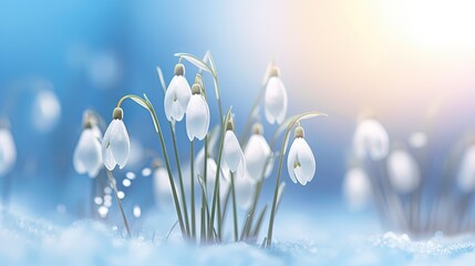  a bunch of snowdrops that are in the snow. generative ai
