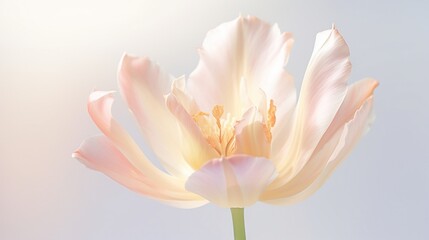  a large pink flower with a white center on a blue background.  generative ai