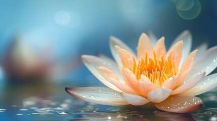  a close up of a water lily with drops of water on it.  generative ai