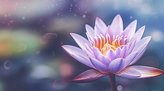  a purple flower with water droplets floating on the surface of the water.  generative ai