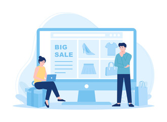 Online shopping landing page concept flat illustration