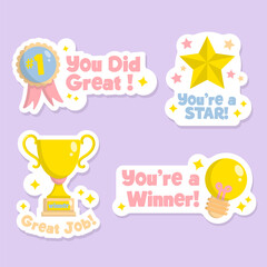 Vector collection of organic flat motivational great job positive lettering stickers
