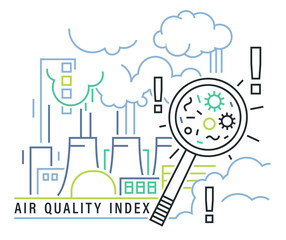 Air Quality Index poster, outline banner. AQI horizontal print.