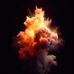 explosion from nuclear bomb, a cloud in the shape of a fire mushroom, on a black background