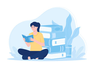 Tiny people reading books concept flat illustration