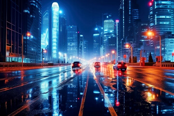 Fototapeta na wymiar Glowing city at night