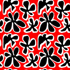 Dry Brush Big Red Flowers Seamless Abstract Pattern.