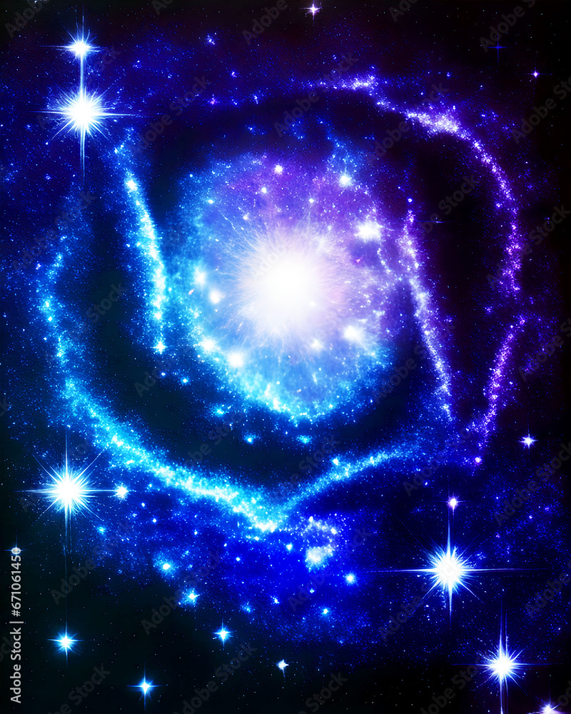 Poster galaxy in space with stars and nebula, computer generated abstract background