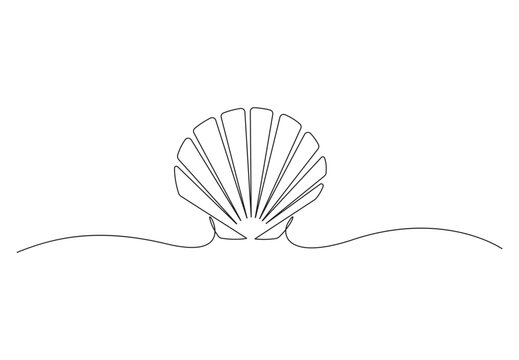  Continuous single line drawing of beauty scallop for Chinese restaurant logo identity. Seashell mascot concept. Vector illustration. Pro vector. 