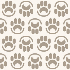 Paw pet vector seamless pattern, dog or cat footprint texture, animal background, grunge stamp repeat, foot track wallpaper. Cartoon illustration