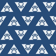 Paw pet vector seamless pattern, dog or cat footprint texture, animal background, grunge stamp repeat, foot track wallpaper. Cartoon illustration