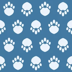 Meubelstickers Paw pet vector seamless pattern, dog or cat footprint texture, animal background, grunge stamp repeat, foot track wallpaper. Cartoon illustration © Phuwanai