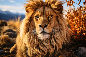 Obraz premium Portrait of a majestic lion, wild animal look