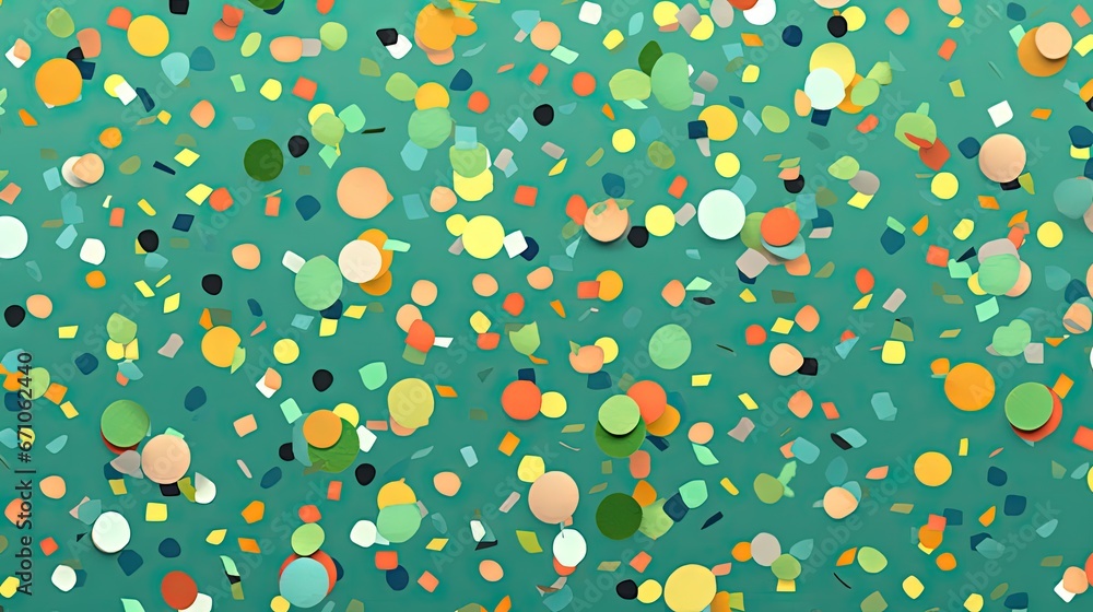Poster a large group of colorful balloons floating in the air on a green background. generative ai