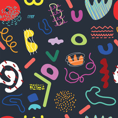 Seamless children's aesthetic pattern with hand-drawn abstract shapes. Creative Scandinavian children's fabric, wrapping texture, textiles,