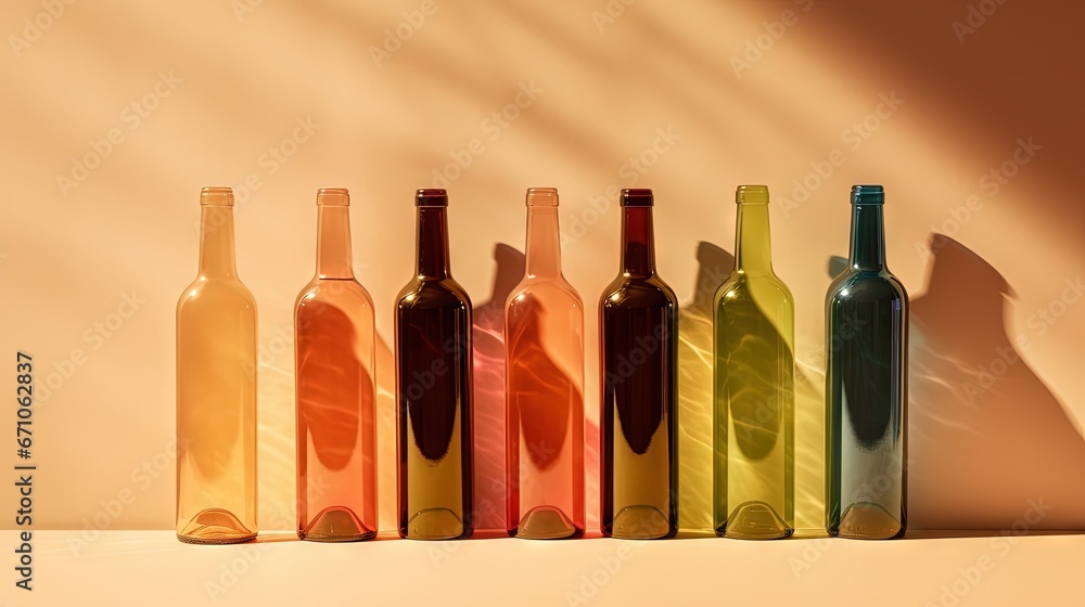 Aufkleber a row of wine bottles sitting on top of a table. generative ai
