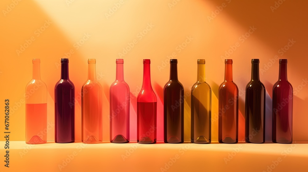Aufkleber a row of wine bottles sitting on top of a table. generative ai