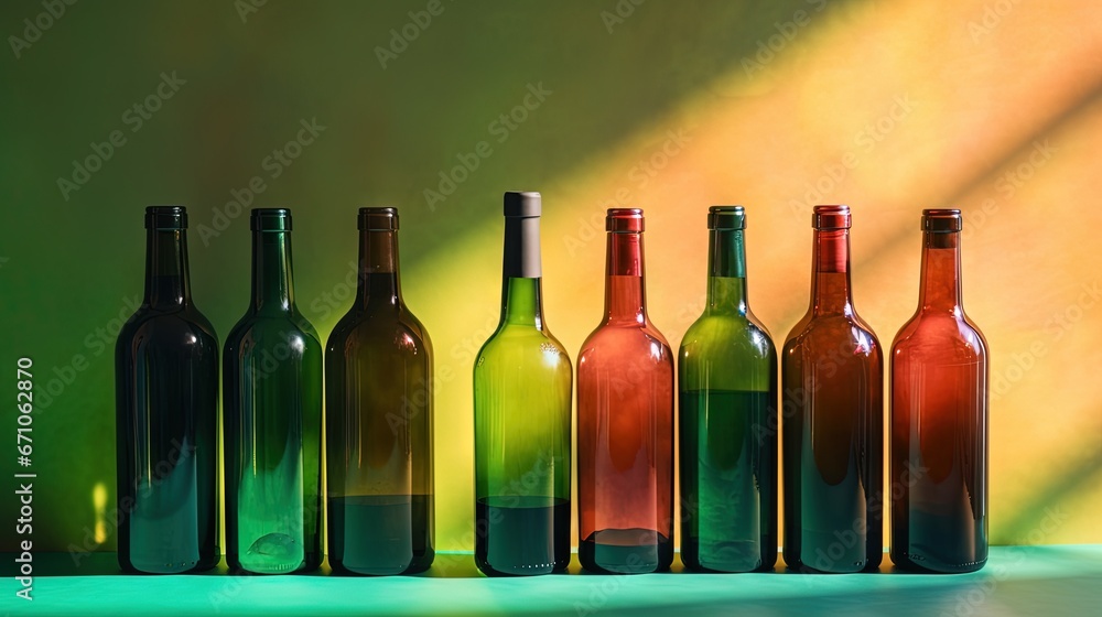 Aufkleber a row of wine bottles sitting on top of a table. generative ai