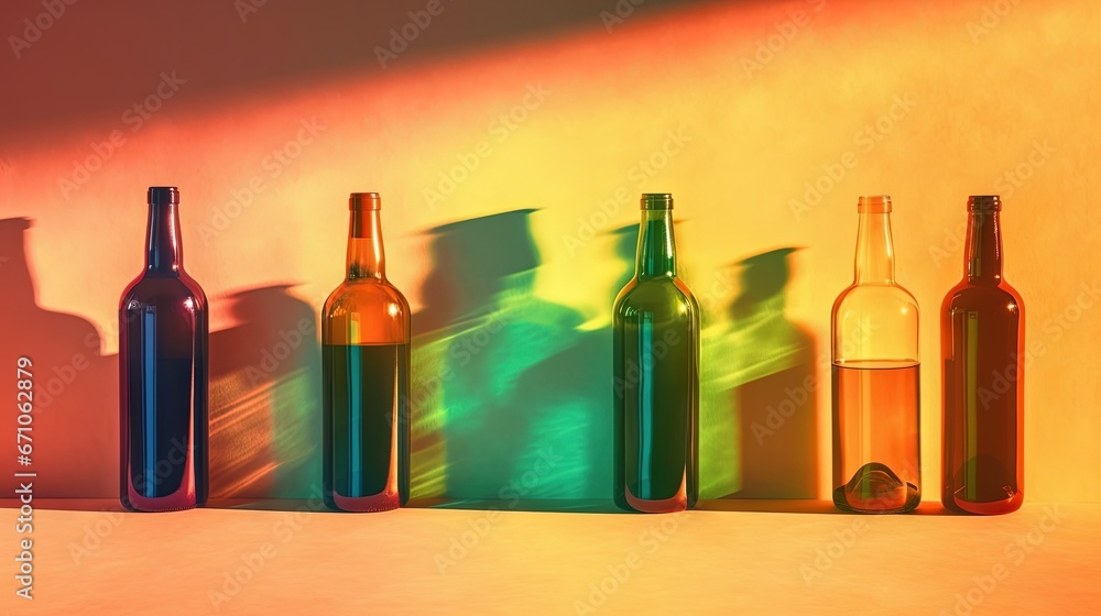 Aufkleber a row of wine bottles sitting on top of a table. generative ai