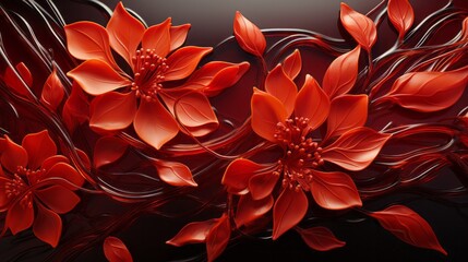 A fiery red flower with vibrant orange petals and delicate leaves, exuding a sense of untamed beauty and natural elegance - Powered by Adobe