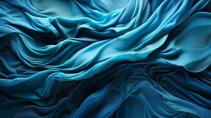 An ethereal sea of swirling blue fabric cascades in abstract waves, evoking a sense of fluidity and freedom within its artistic folds - obrazy, fototapety, plakaty