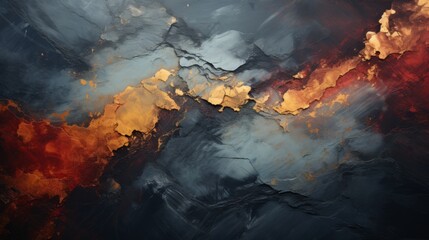 Captivating brushstrokes bring a fiery intensity to a natural scene, as wispy clouds swirl in an artful portrayal of nature's untamed beauty - obrazy, fototapety, plakaty